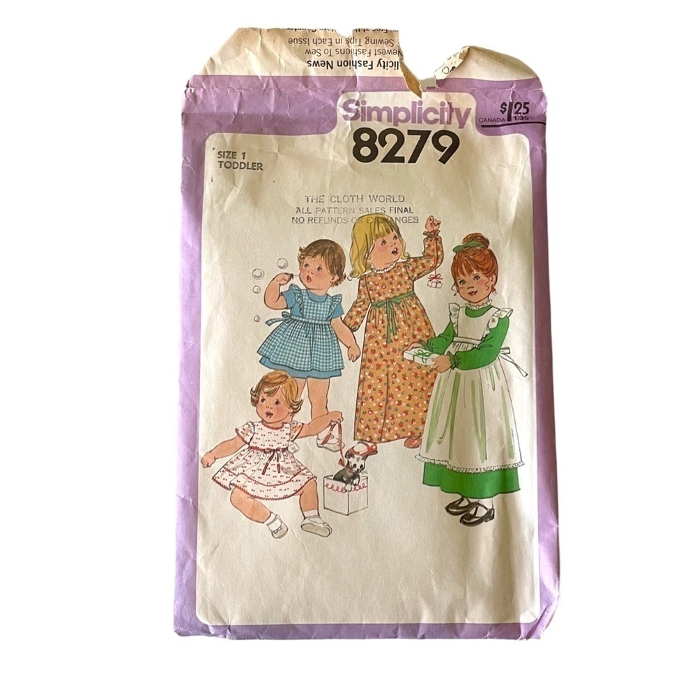 Vintage 70s Simplicity Toddler Dress Sewing Pattern Size 1 Pinafore Babydoll
